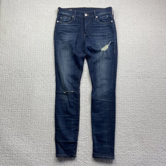 True Religion Blue Mid Rise Super Skinny Halle Jeans Women's 27 Distressed Y2K - Picture 1 of 10